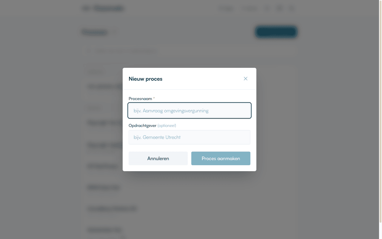 Nieuw proces formulier ingevuld