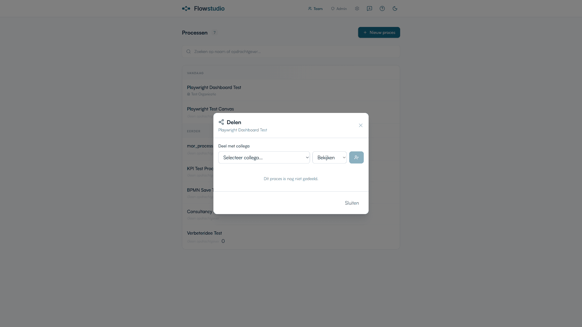 Deeldialoog met collega-selectie en toegangsniveau