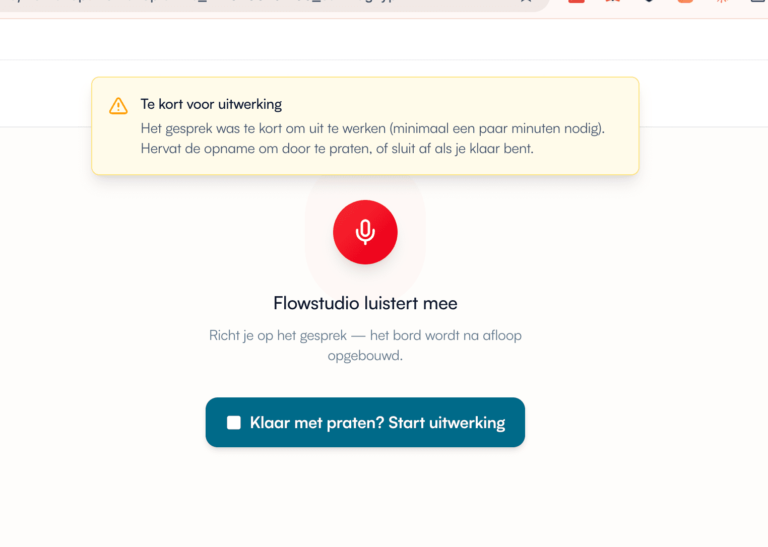 Keuze-scherm bij te kort gesprek