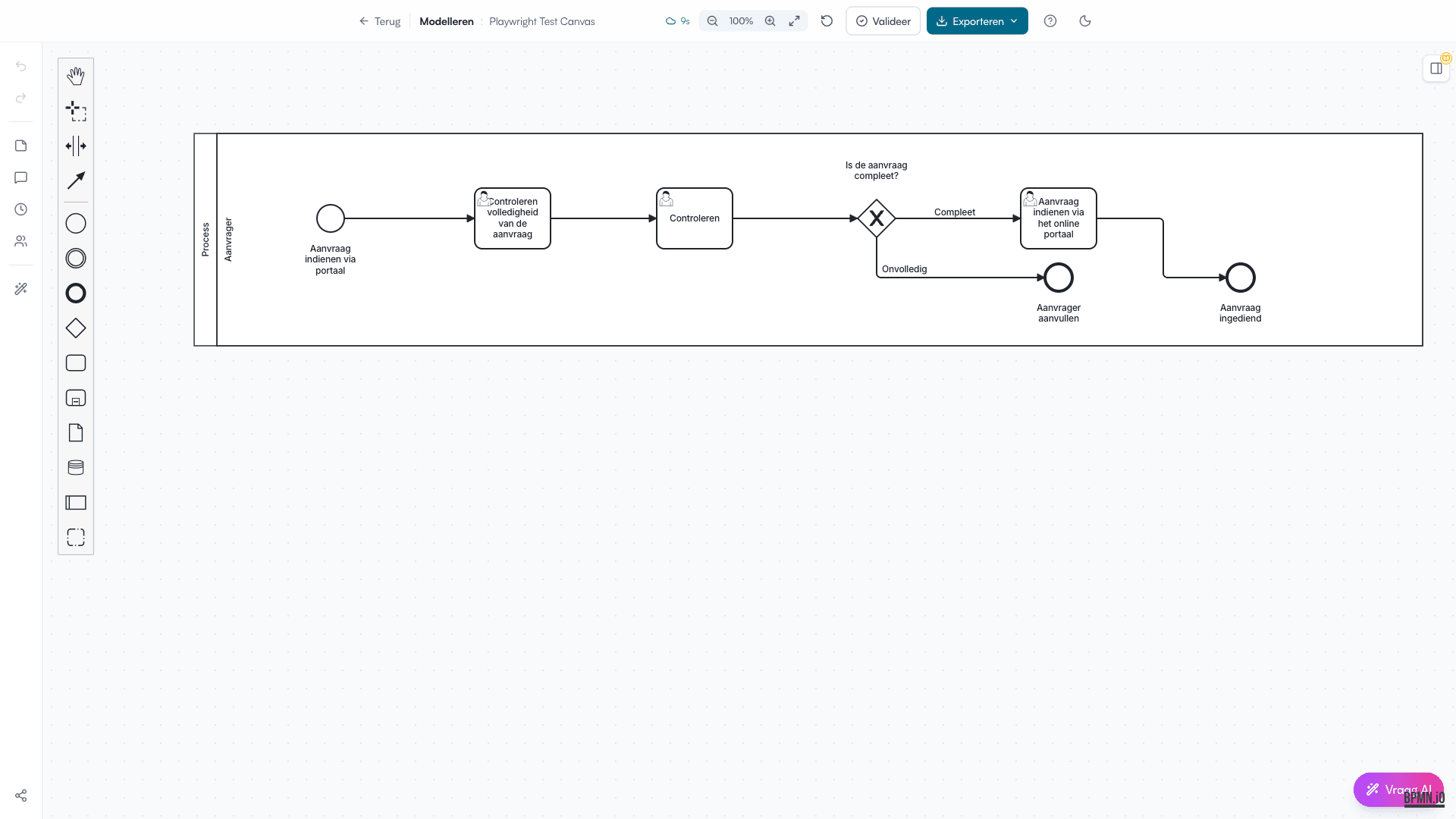 BPMN-model in de editor